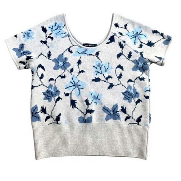 Club Monaco Tops - Club Manaco Women M Floral Jacquard Tee Sweater Blue/Gray 100% Wool $129 NWT